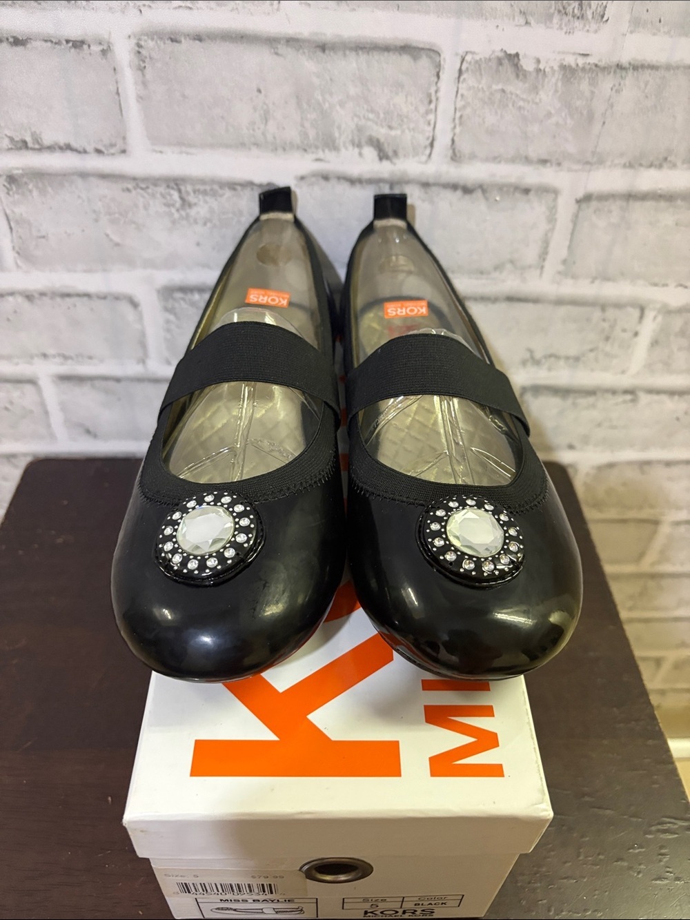 Michael Kors Black Miss Baylie Flats with Crystal Medallions, size 5